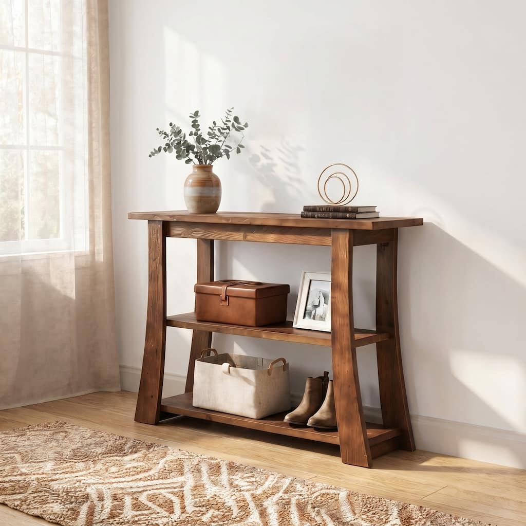 Solid Wood Console Table with Storage Shelves, 3-Tier Entryway Sofa Table for Living Room