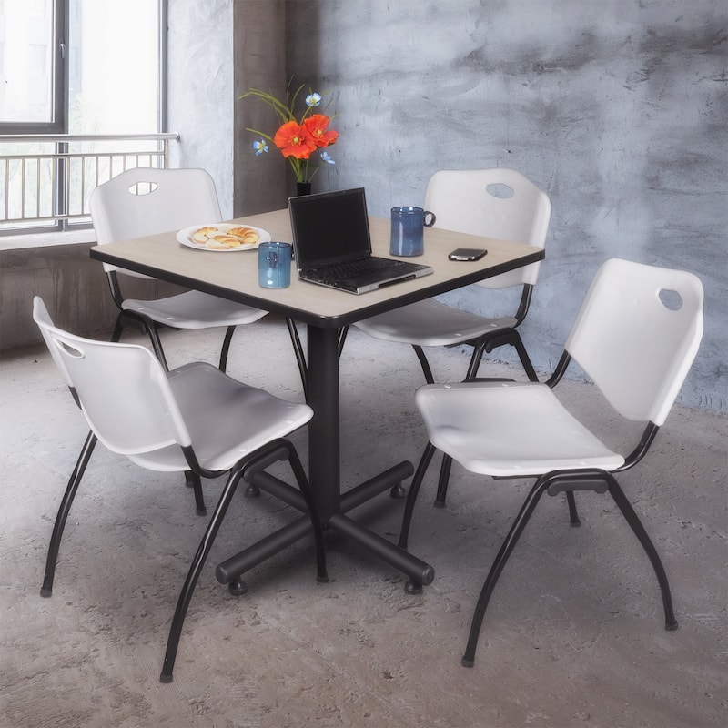 36" Square Breakroom Table- Maple & 4 'M' Stack Chairs- Grey - 36