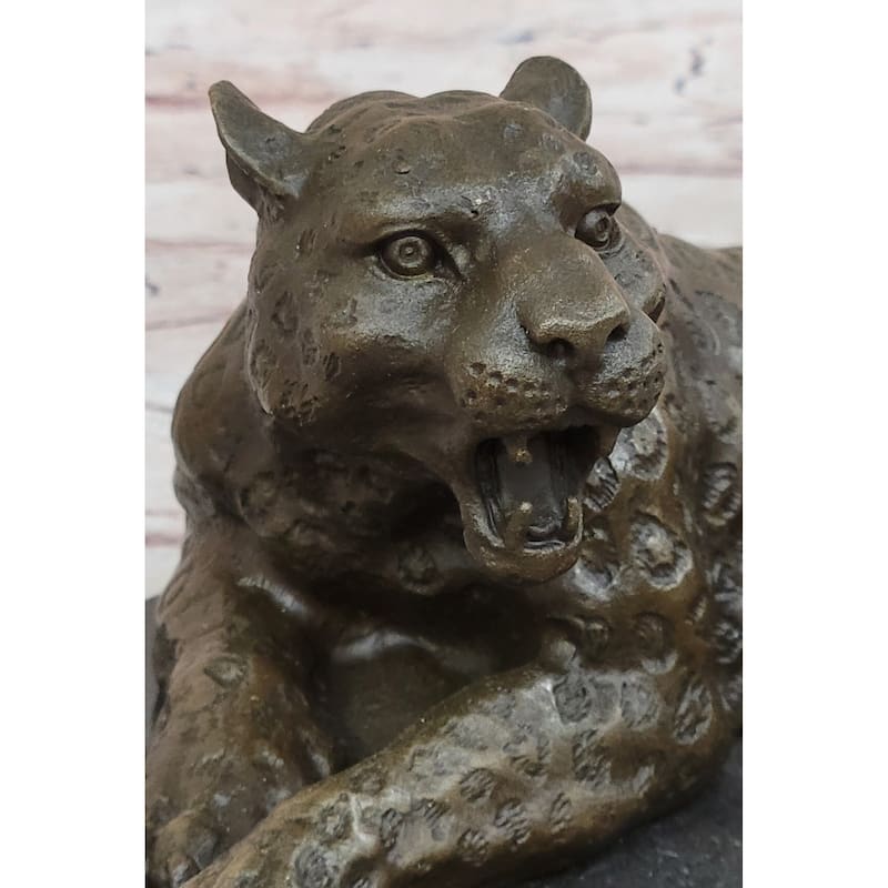 Signed Milo Jaguar Cheetah Wildlife Animal Marble Base Hand Made Bronze Statue