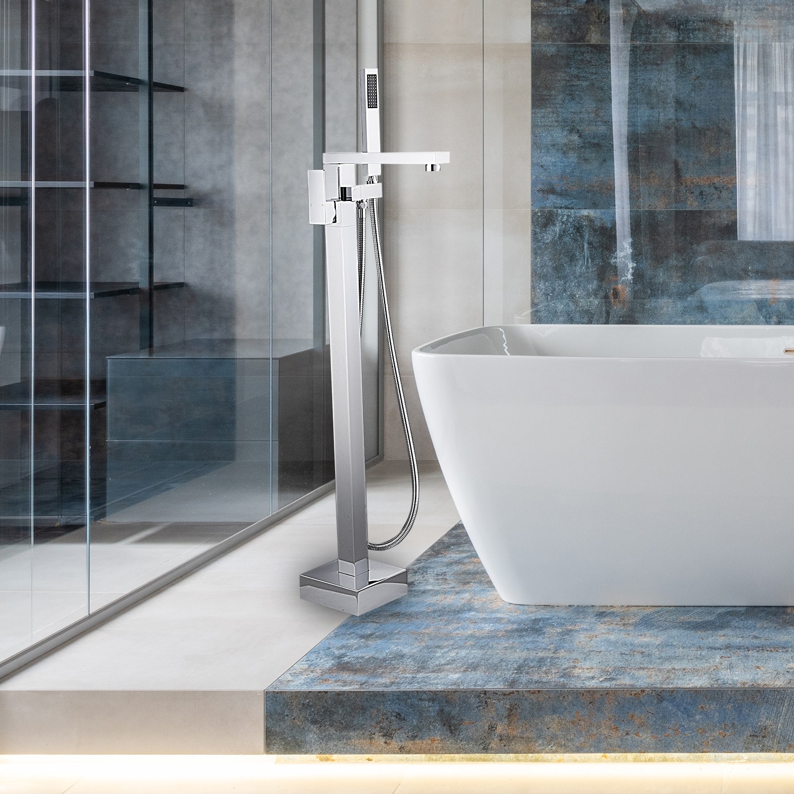 Freestanding Tub Filler Bathtub Faucet Chrome Floor Mounted Faucets With Handheld Shower Overstock