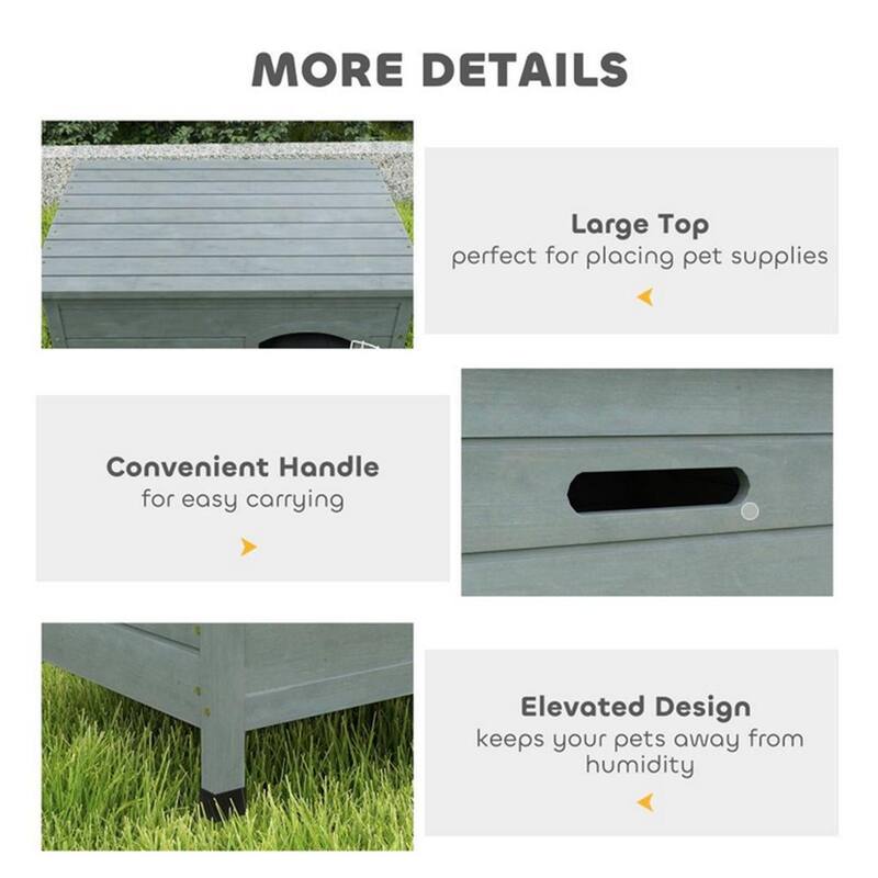 Dark Gray Fir Wood Dog Kennel House with Wire Lock Door Removable Bottom Panel