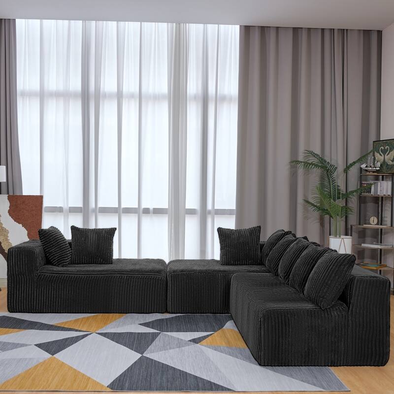 130.31" Modular U-Shaped Sectional Sofa with Striped Corduroy Fabric for Freely Layout