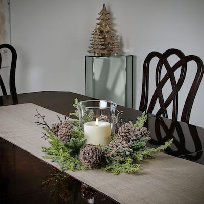 22" Iced Northwoods Evergreen Pinecone Hurricane Centerpiece