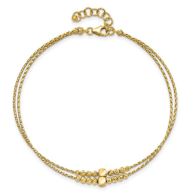Curata 14k Gold Polished Sparkle Cut Beaded 2 strand With 1inch Ext Bracelet 7 Inch