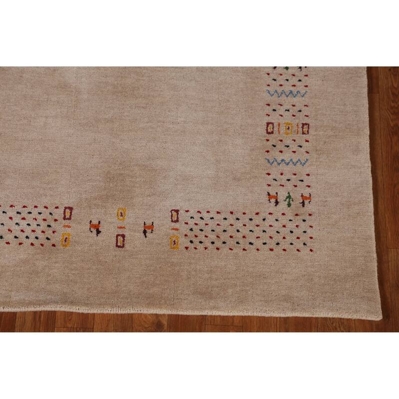 Camel Tribal Gabbeh Indian Rug Hand-Knotted Wool Carpet - 3'10" x 5'8"