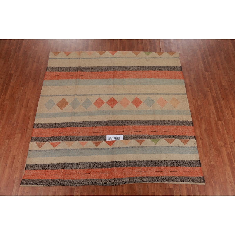 Hand Woven Oriental 100% Jute Carpet Southwestern Modern Multi-Colored Kilim Area Rug - 10' 5'' X 8' 3''