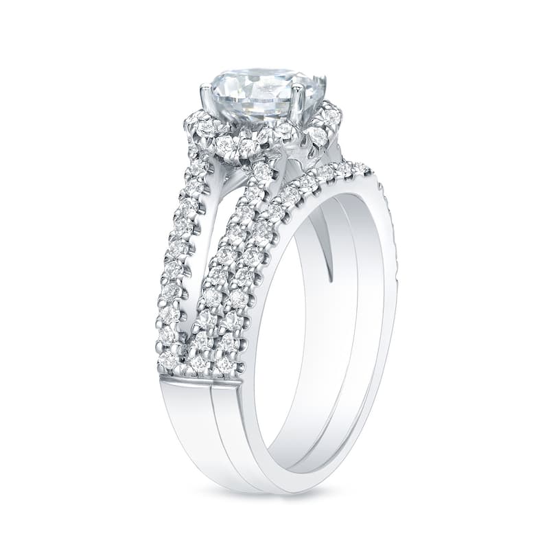 Auriya 1 1/2ctw Round Halo Diamond Engagement Ring Set 14k Gold Certified