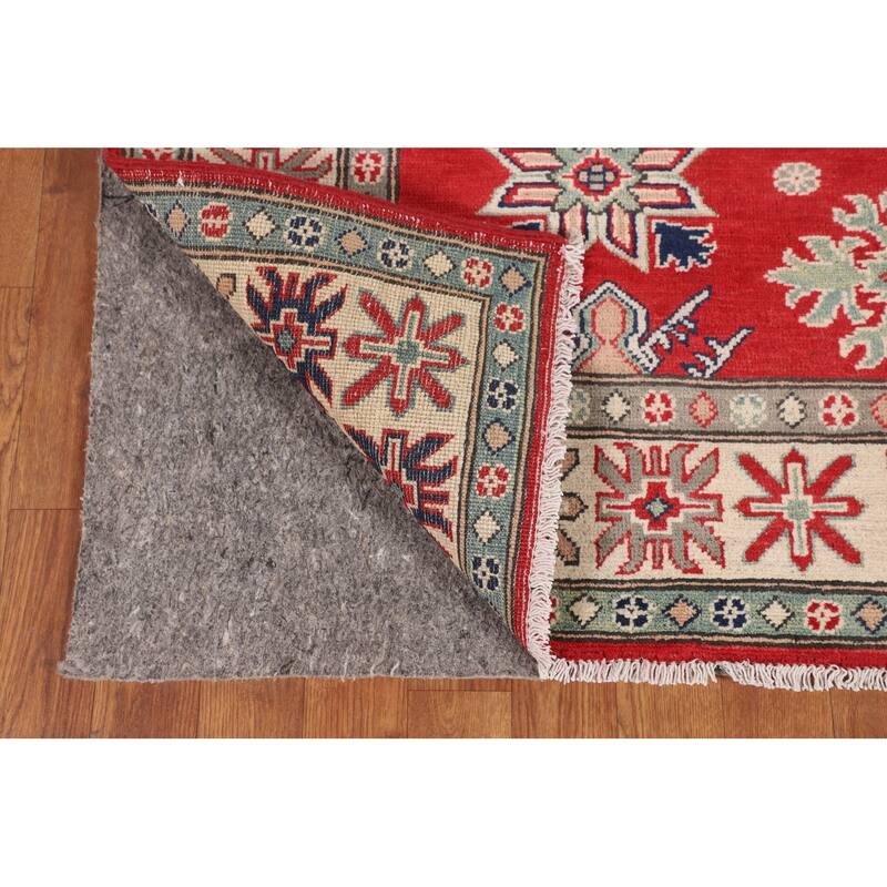 Red Geometric Kazak Area Rug Handmade Oriental Bedroom Wool Carpet - 4'10" x 6'5"