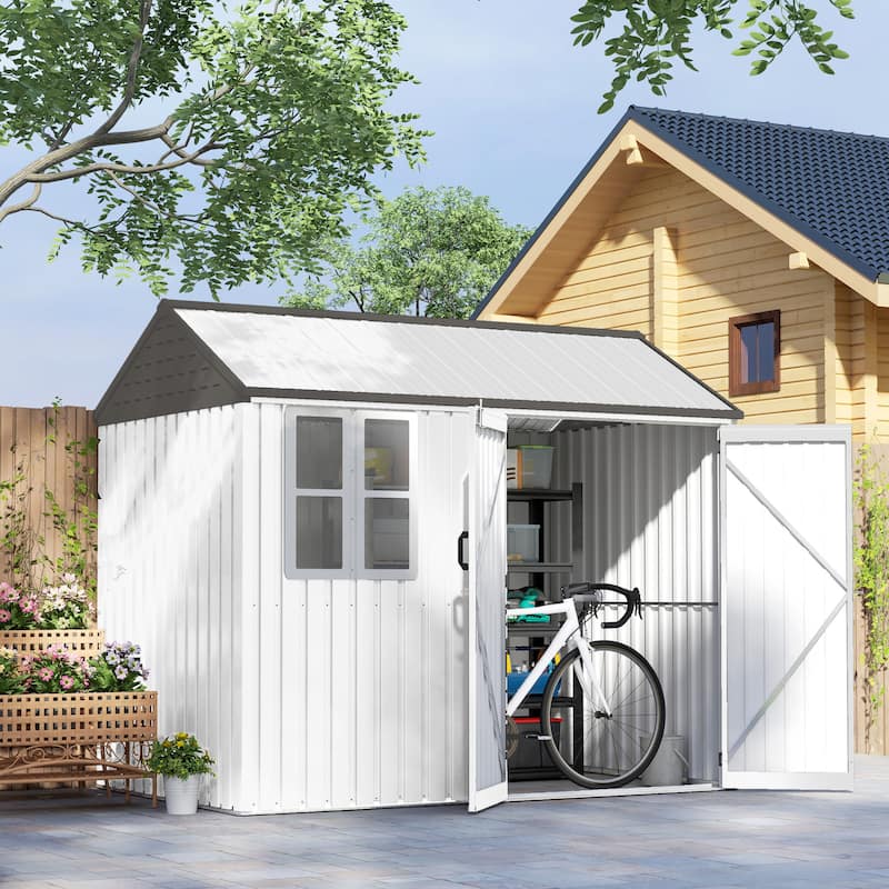 Outsunny 8' x 6' Outdoor Storage Shed, Metal Garden Shed with Window & Double Lockable Door, Outdoor Tool Shed Storage