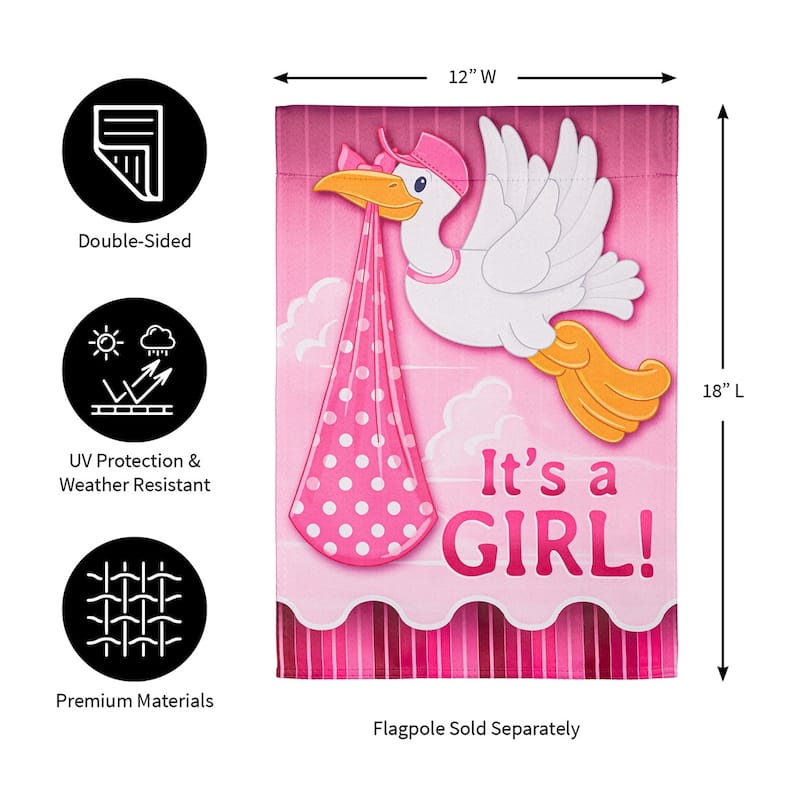 Stork with Special Delivery Suede Garden Flag, Girl