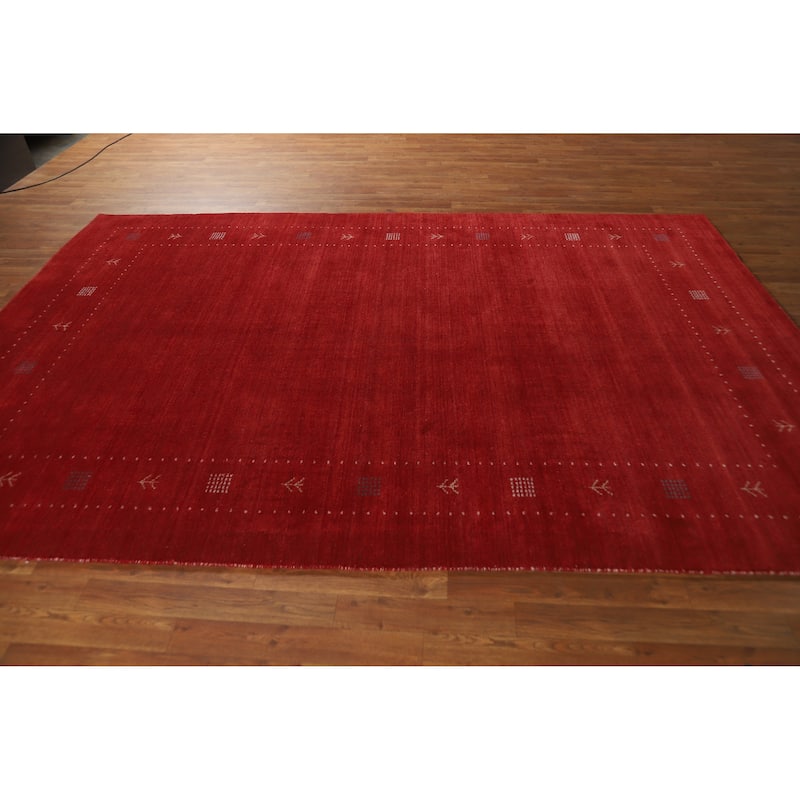 Hand Knotted Oriental 100% Wool Carpet Tribal Tribal Red Gabbeh Area Rug - 9' 10'' X 6' 7''