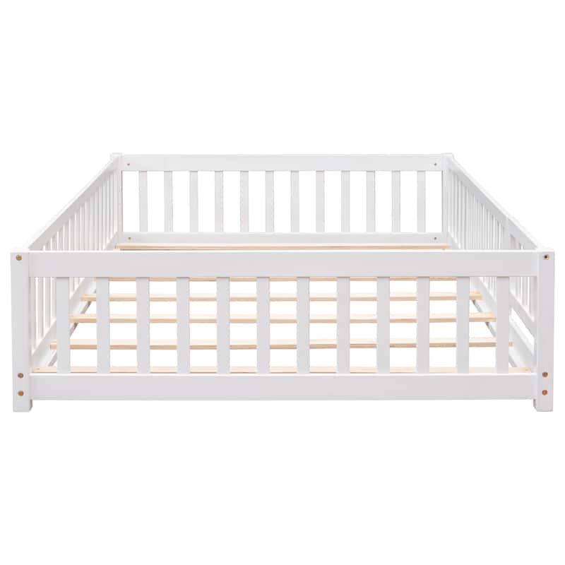 Full size Floor Platform Bed with Fence and Door