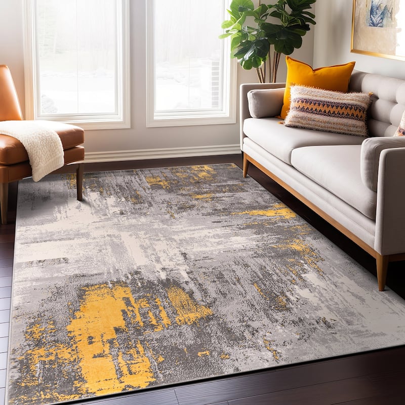 World Rug Gallery Bari Contemporary Abstract Art Area Rug - 5' x 7' - Yellow - Runner/Rectangle
