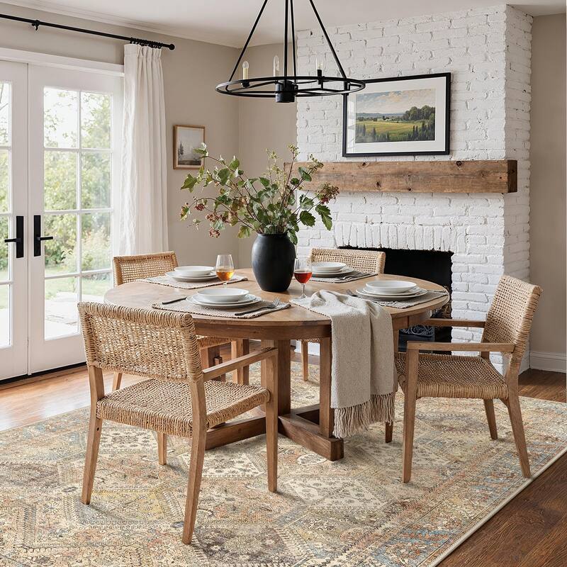 Mcow Vintage Wood-Tone Low-Pile Washable Non-Slip Area Rug