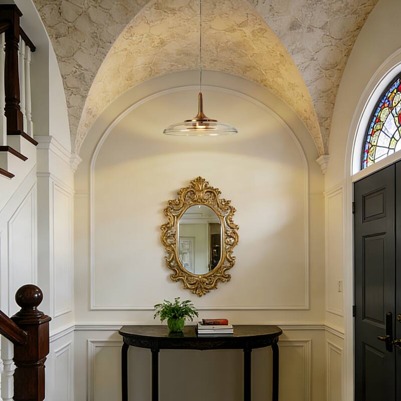 Modern LED Gold 1-Light 12.2" W Glass Pendant Light for Kitchen Island Dining Room - D 12.2" x H 7"