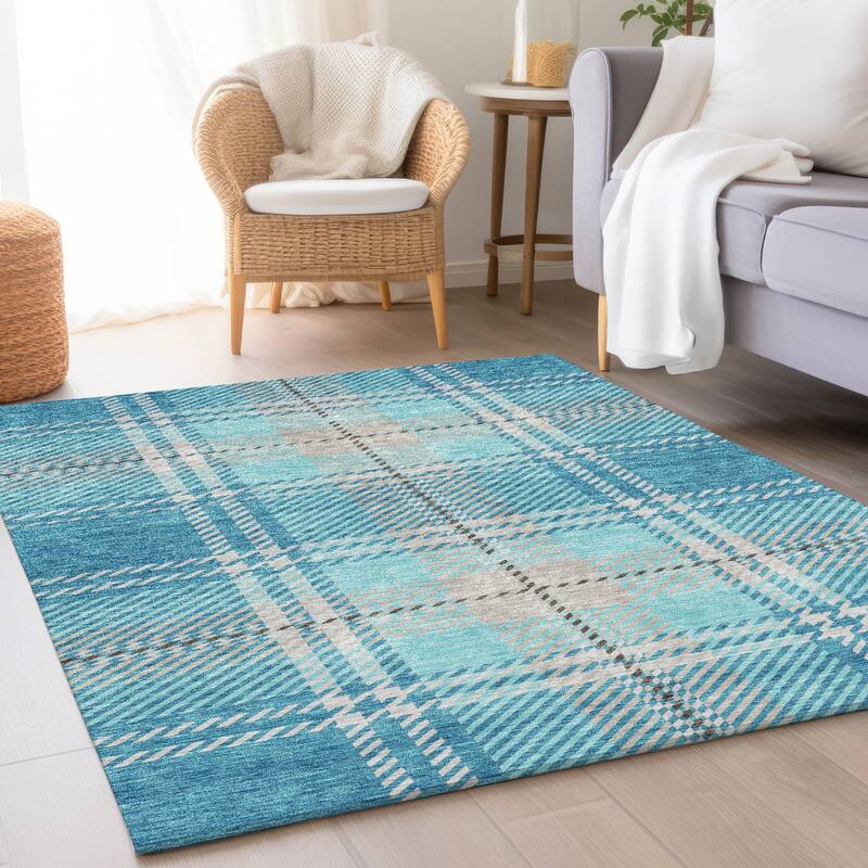 Premium Washable Super Soft Plaid Mayfield Rug - Teal - 9' x 12'