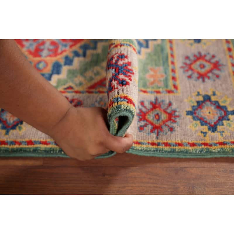 Green Geometric Kazak Accent Rug Hand-Knotted Wool Carpet - 2'0"x 2'11"