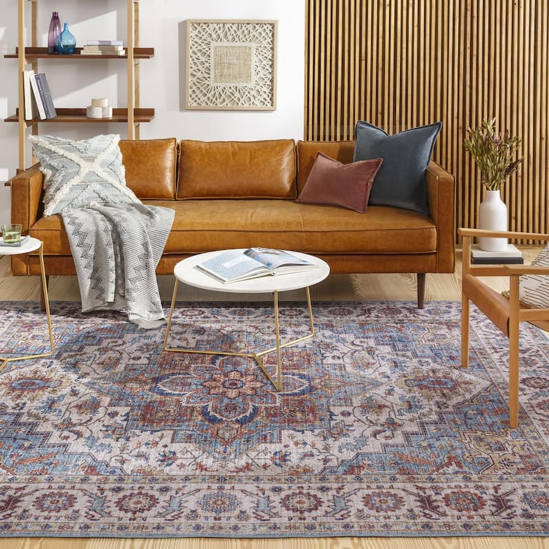 Livabliss Iris Traditional Medallion Area Rug - 8' 10" x 12' - Ice Blue - Rectangle