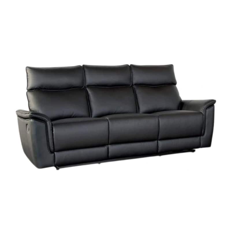 Lenne Sofa, Black Faux Leather, Manual Reclining Mechanism, 86 Inch
