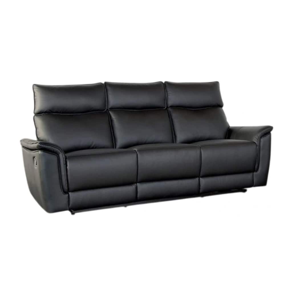 Lenne Sofa, Black Faux Leather, Manual Reclining Mechanism, 86 Inch
