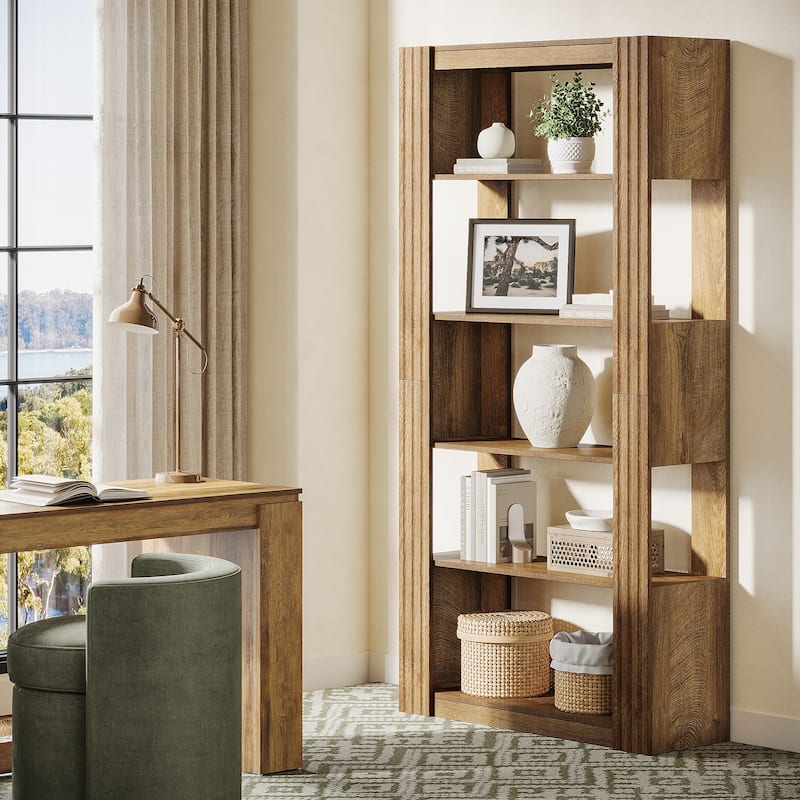 5-Tier Open Bookcase Bookshelf Floor Standing Wood Display Shelves - Brown