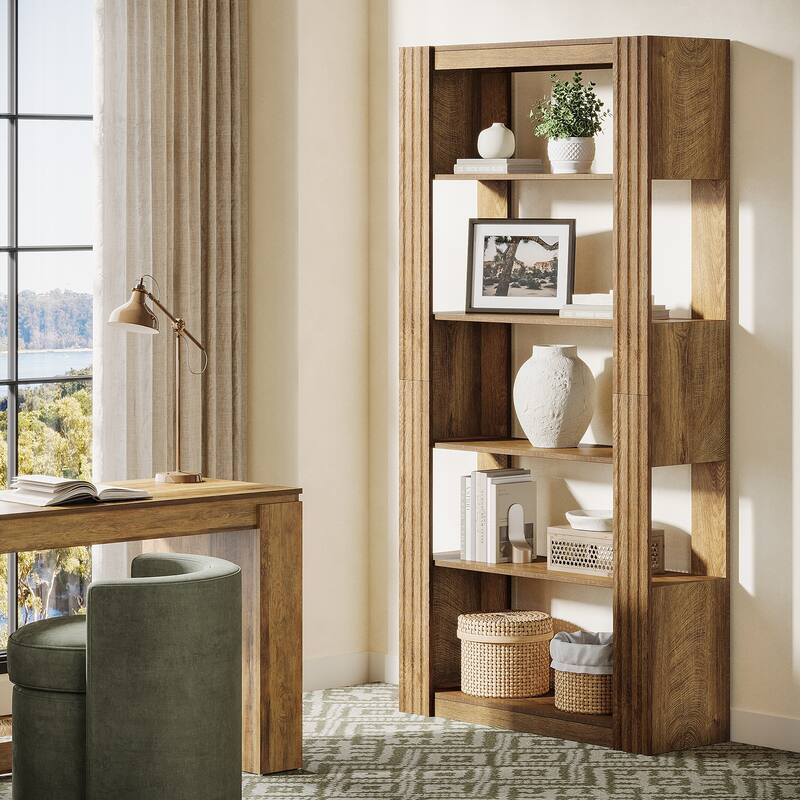5-Tier Open Bookshelf, Wood Storage Shelves, Rustic Brown