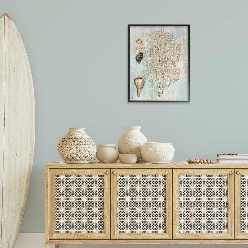 Stupell Detailed Coral & Seashells Framed Giclee Art Design By Susan Arnot