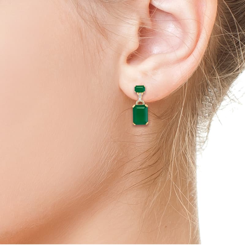 EFFY 14K Yellow Gold Diamond Green Onyx Earrings
