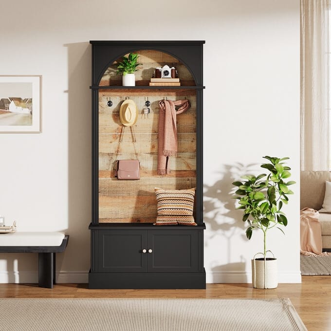 Hall Tree With Bench, 4-In-1 Entryway Bench With Coat Rack