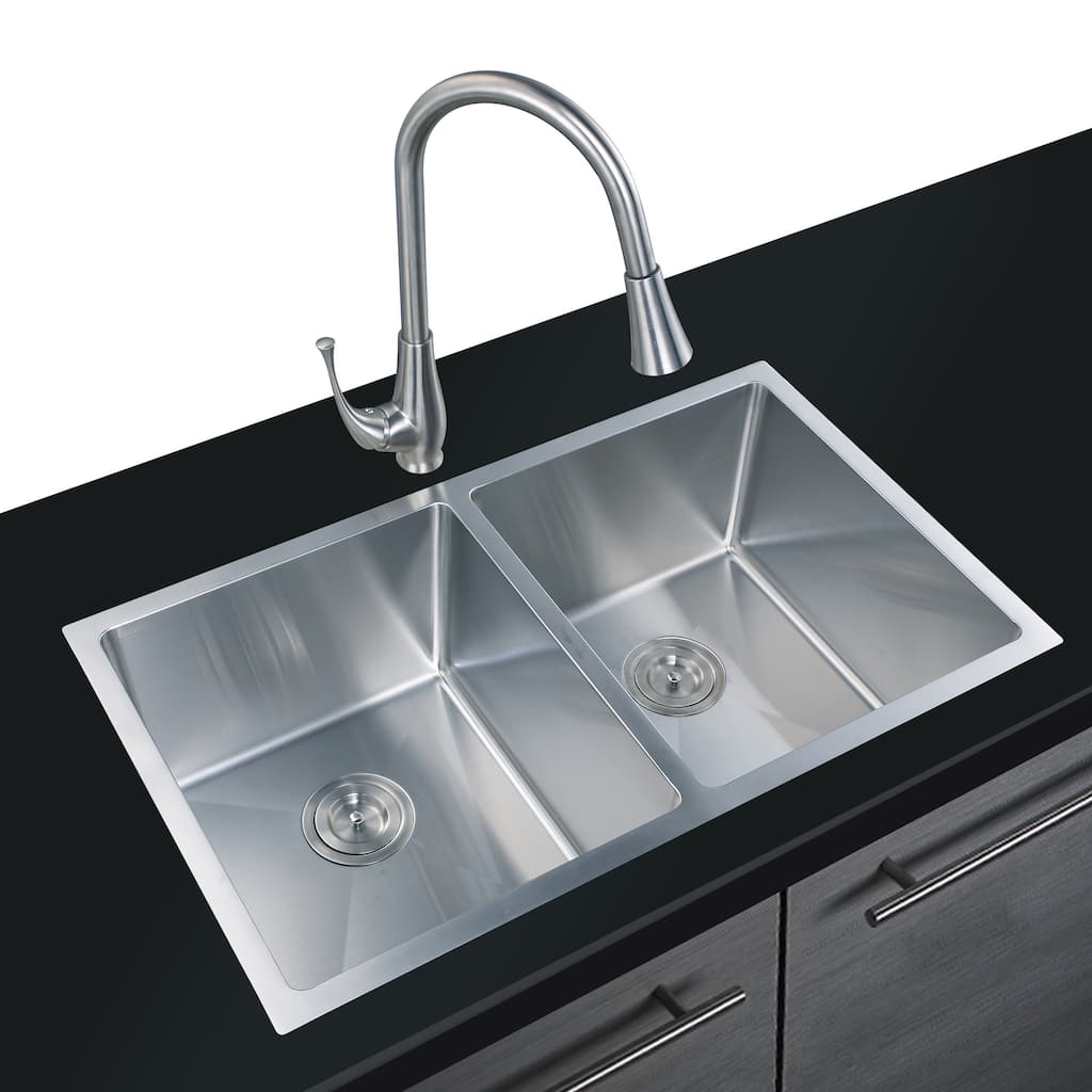 CB HOME 32" x 19'' Undermount Double Bowl Kitchen Sink, Drop-in & Top mount 50/50 Stainless Steel Kitchen Sink - 32''x19''x10''
