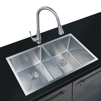 CB HOME 32" Drop-in Double Bowl Kitchen Sink ,Top mount Stainless Steel Sink - 32''x19''x10''
