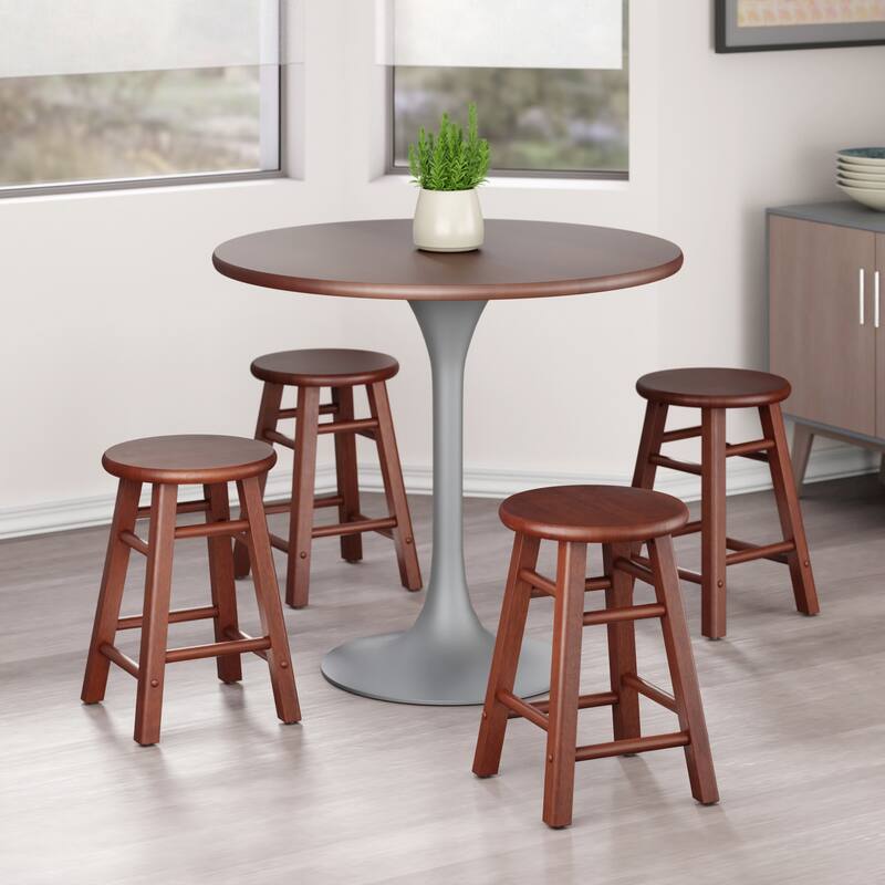 Element 2-Pc Square Legs Dining Stool Set, Walnut Finish - N/A