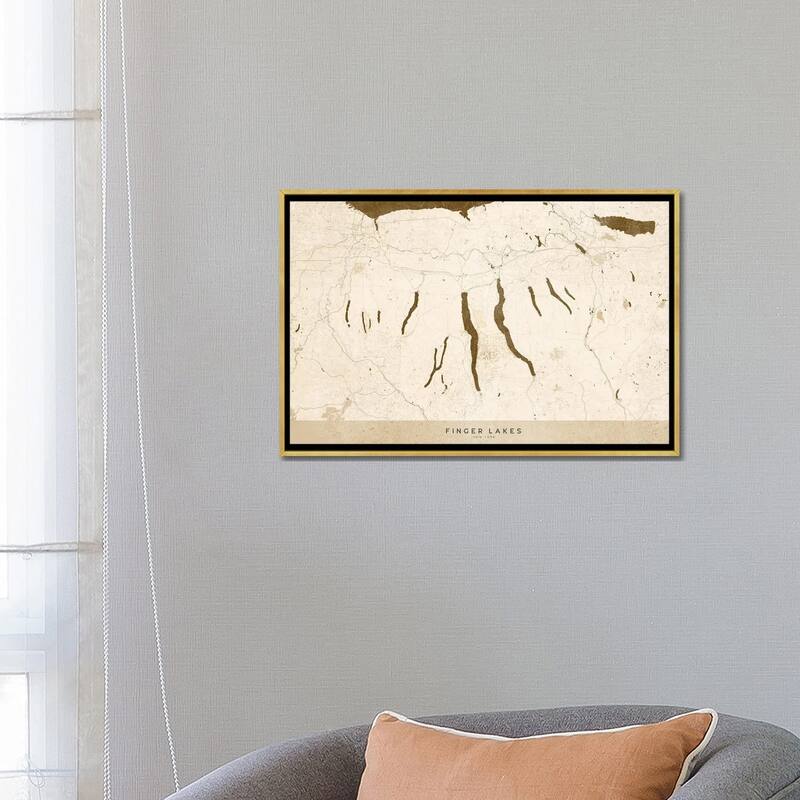 iCanvas "Sepia Vintage Finger Lakes Ny Map" by blursbyai Framed Canvas Print