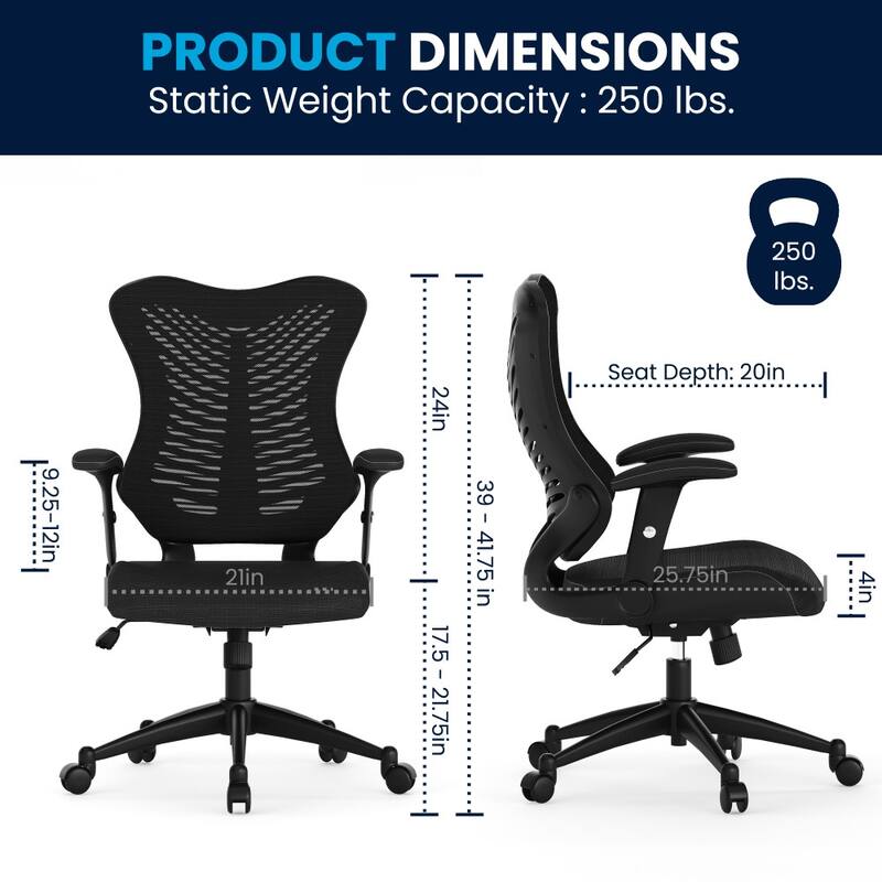 High-Back Mesh Swivel Office Chair with Padded Armrests