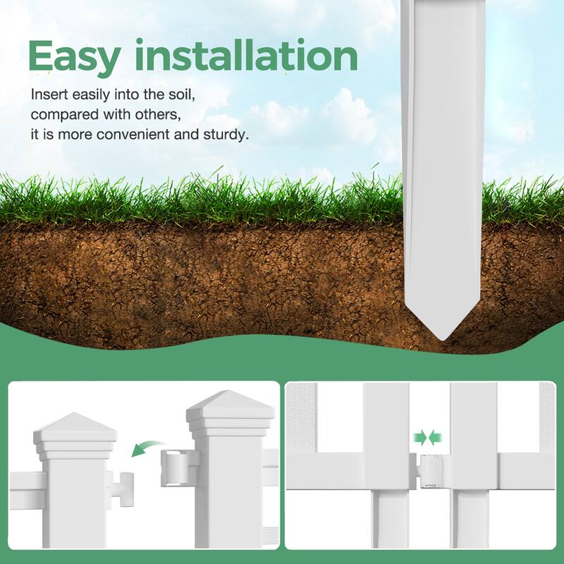 23.6" No-dig White Plastic Fencing Set Of 5 - 5-piece