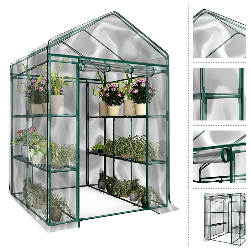 Walk-In Greenhouse with 8 Shelves and PVC Cover for Indoor or Outdoor Use by Home-Complete - 56.3 x 56.3 x 76.7