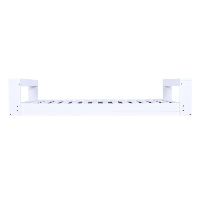 Twin Size Porch Swing Bed Seating Group, Patio Acacia Wood Swing Frame with Hemp Ropes for Garden, Backyard, White