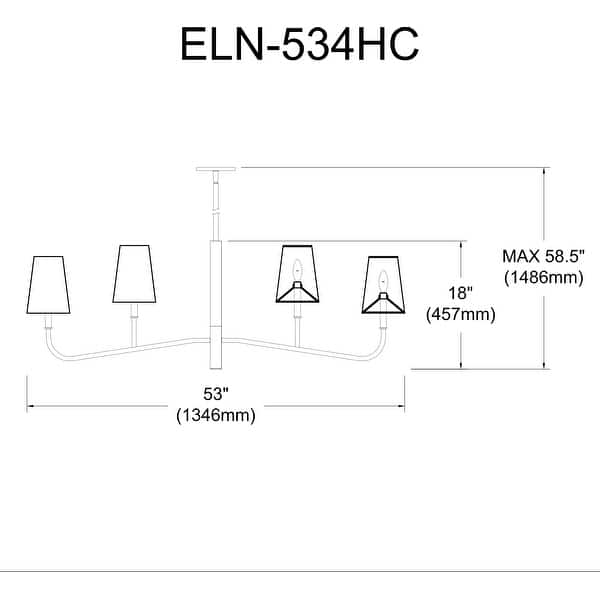 dimension image slide 1 of 2, 4 Light Incandescent Horizontal Chandelier Matte Black with Black Shades