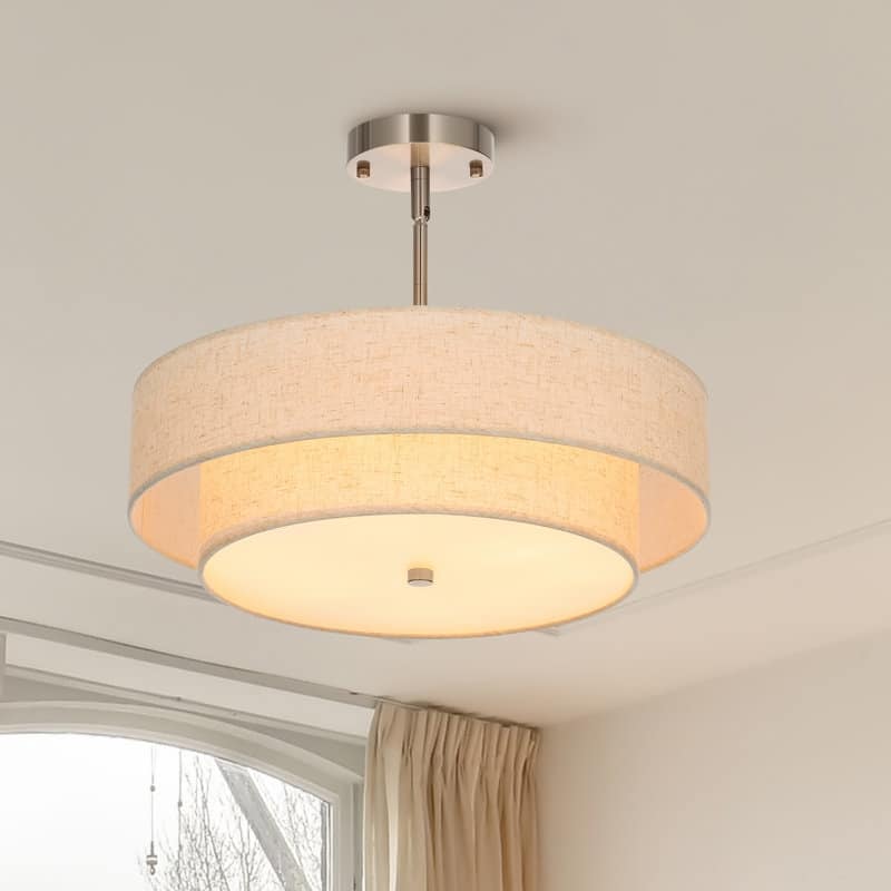 CO-Z 18 in 4-Light Fabric Semi Flush Mount Ceiling Light - 18" - Nickel