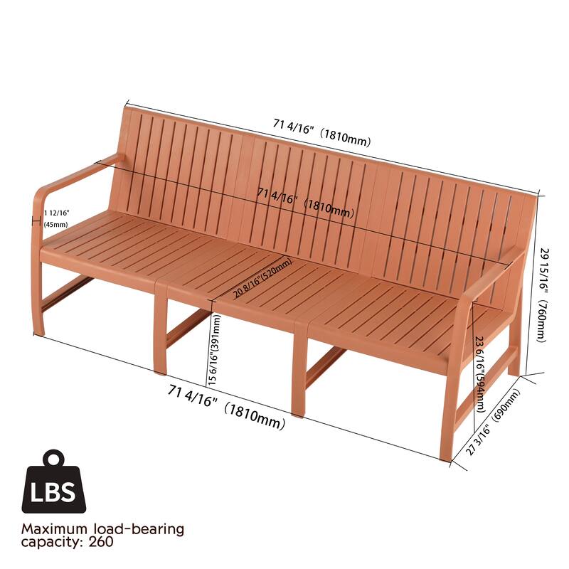 1-Piece Indoor/Outdoor Furniture 3-Seater Sofa Waterproof PP Material - Easy Assembly Patio Conversation Set