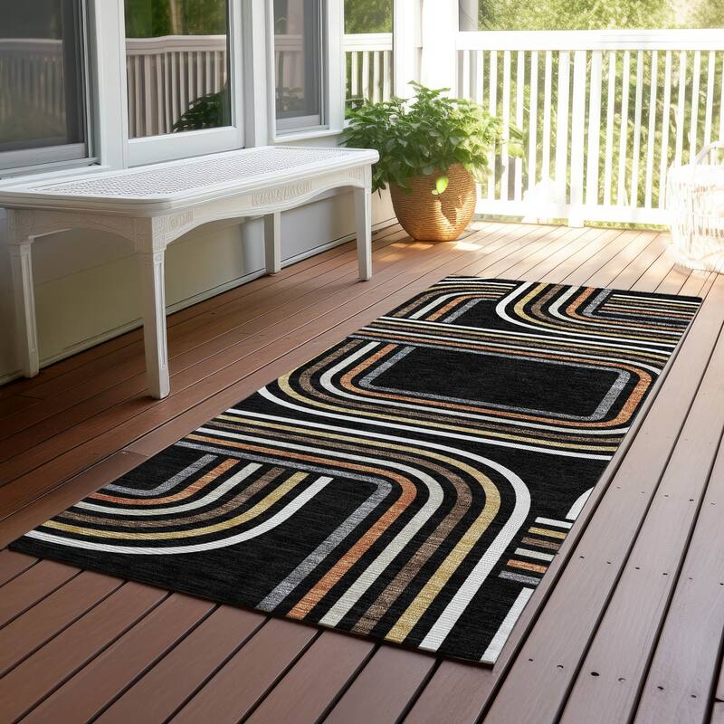 Machine Washable Indoor/ Outdoor Modern Leawood Chantille Rug - Black - 2'3" x 7'6"