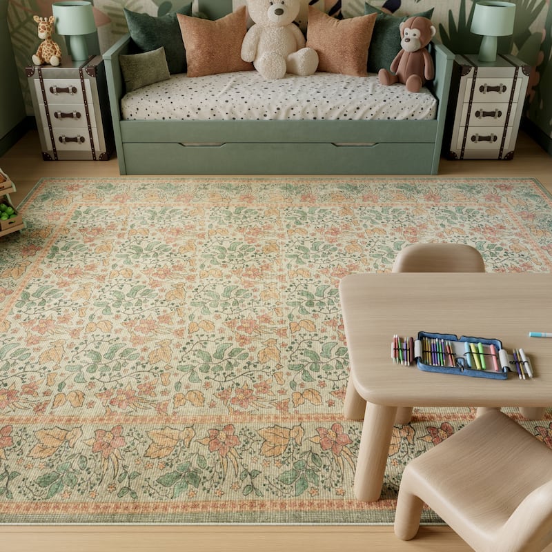 Nourison Botanical Washables Indoor only Textured Floral Area Rug