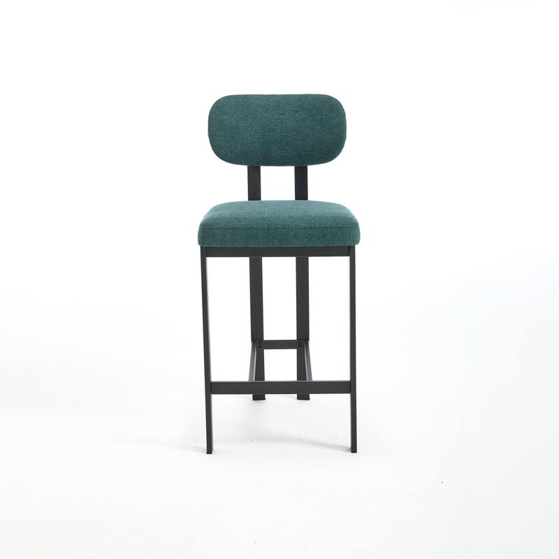 Bar Stools Set of 2, Fabric Upholstered Counter Height Bar Stools, Open Back Dining Chairs with Metal Legs & Footrest