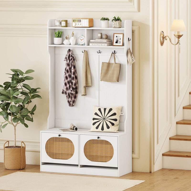 Costway 4-In-1 Hall Tree Entryway Bench with Coat Rack & Flip Drawers - See Details