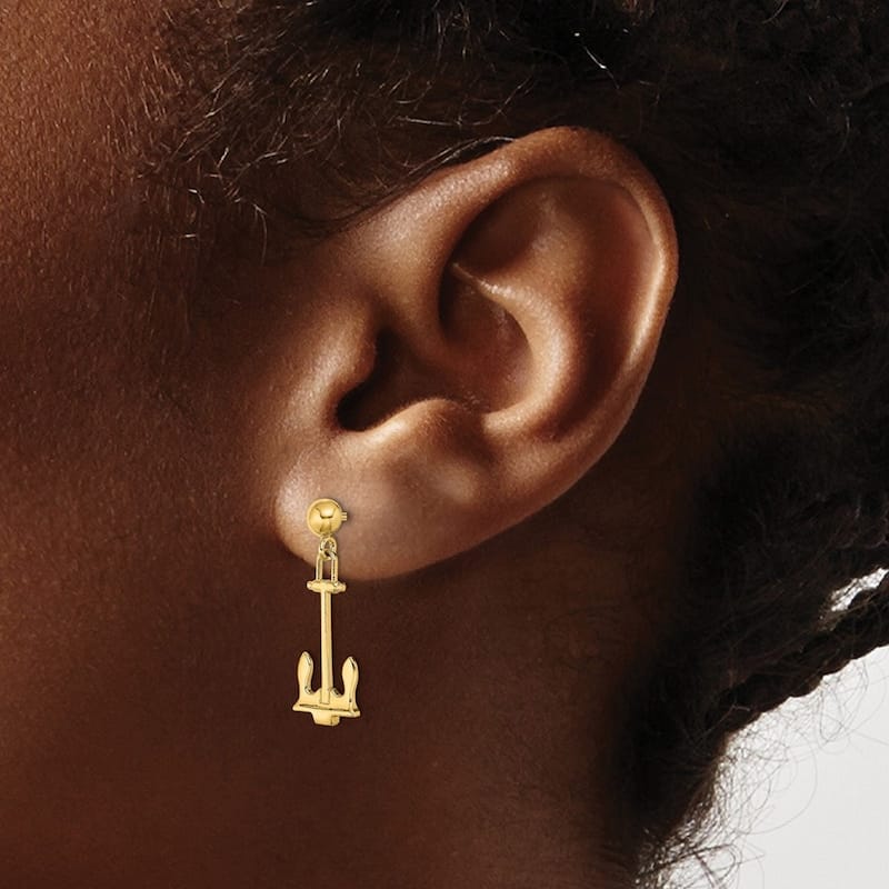 Curata 14k Yellow Gold 23x8mm Navy Anchor Long Drop Dangle Earrings
