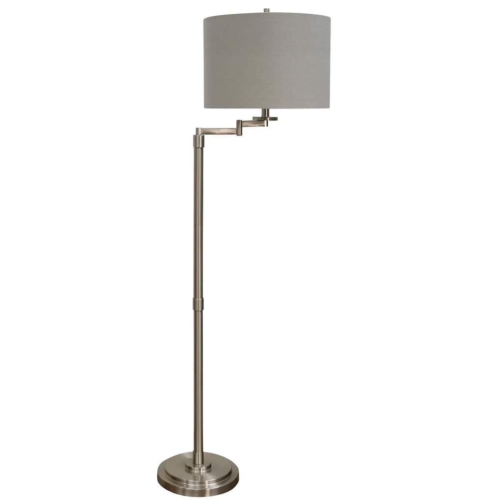 Floor Lamp - Brushed Steel Finish - Light Beige Hardback Fabric Shade