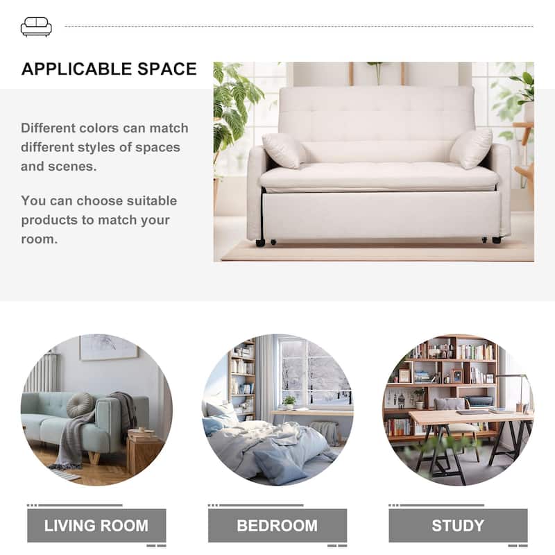 GDFStudio - Linen Convertible 61" Sofa Bed with Adjustable Backrest