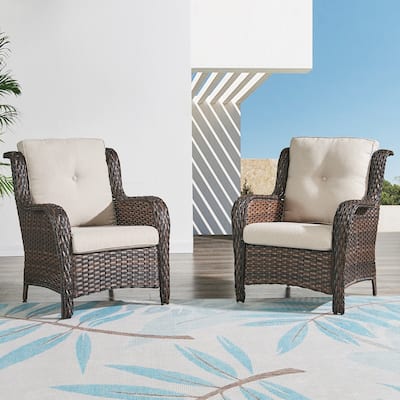 Outdoor Wicker High Back Club Chair with Cushions (Set of 2)