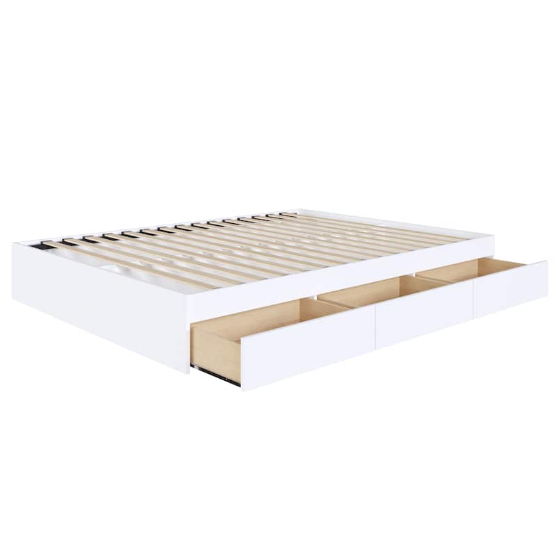 Nexera Bed Frame with 3-Drawer Storage, Reversible, White