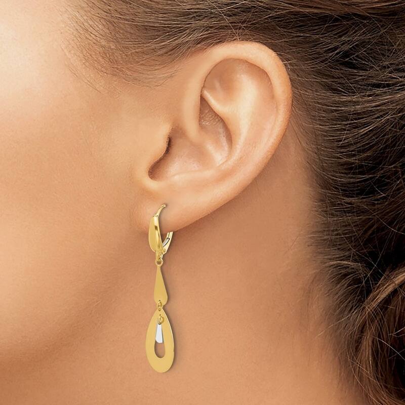 Curata 14k Two Tone Gold Polished Teardrop Guardian Angel Leverback Earrings - 46.27x12.96mm